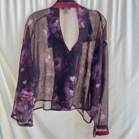 VTG1980s Donna Jessica size 3 Sheer Purple Cropped Long Sleeve Blouse - Picture 6 of 16